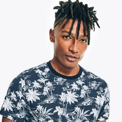 SUSTAINABLY CRAFTED PALM TREE PRINT GRAPHIC T-SHIRT,Navy,large