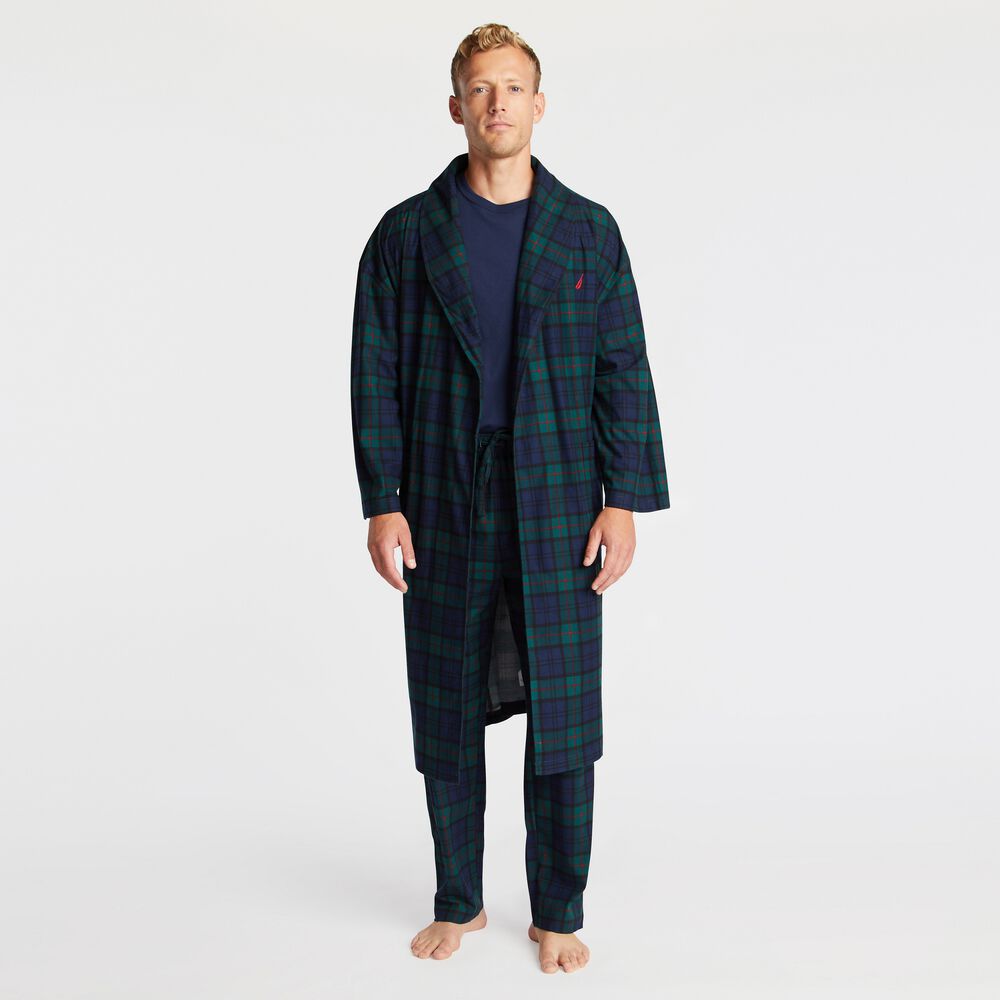 PLAID FLEECE ROBE,Kelp Seas,large