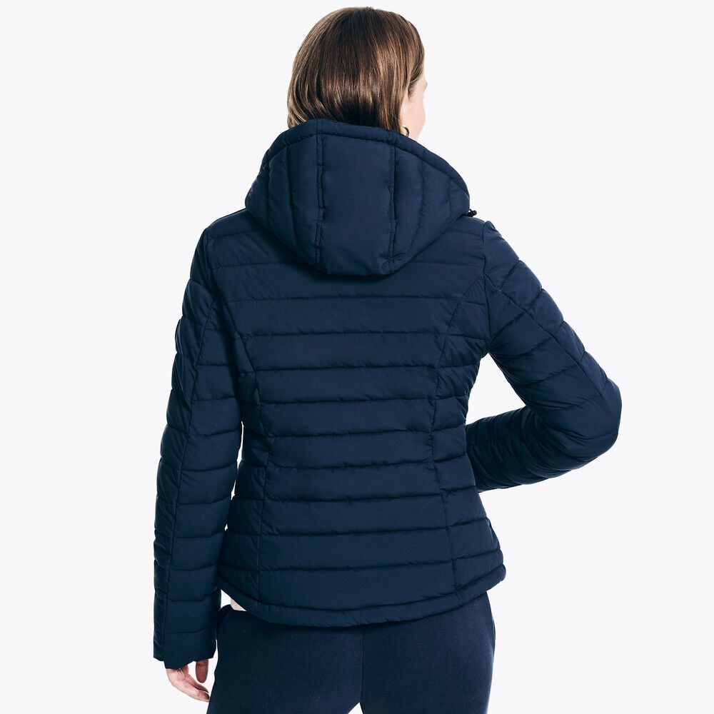 Packable Short Puffer Jacket With Hood,Stellar Blue Heather,large