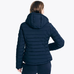 Packable Short Puffer Jacket With Hood,Stellar Blue Heather,large