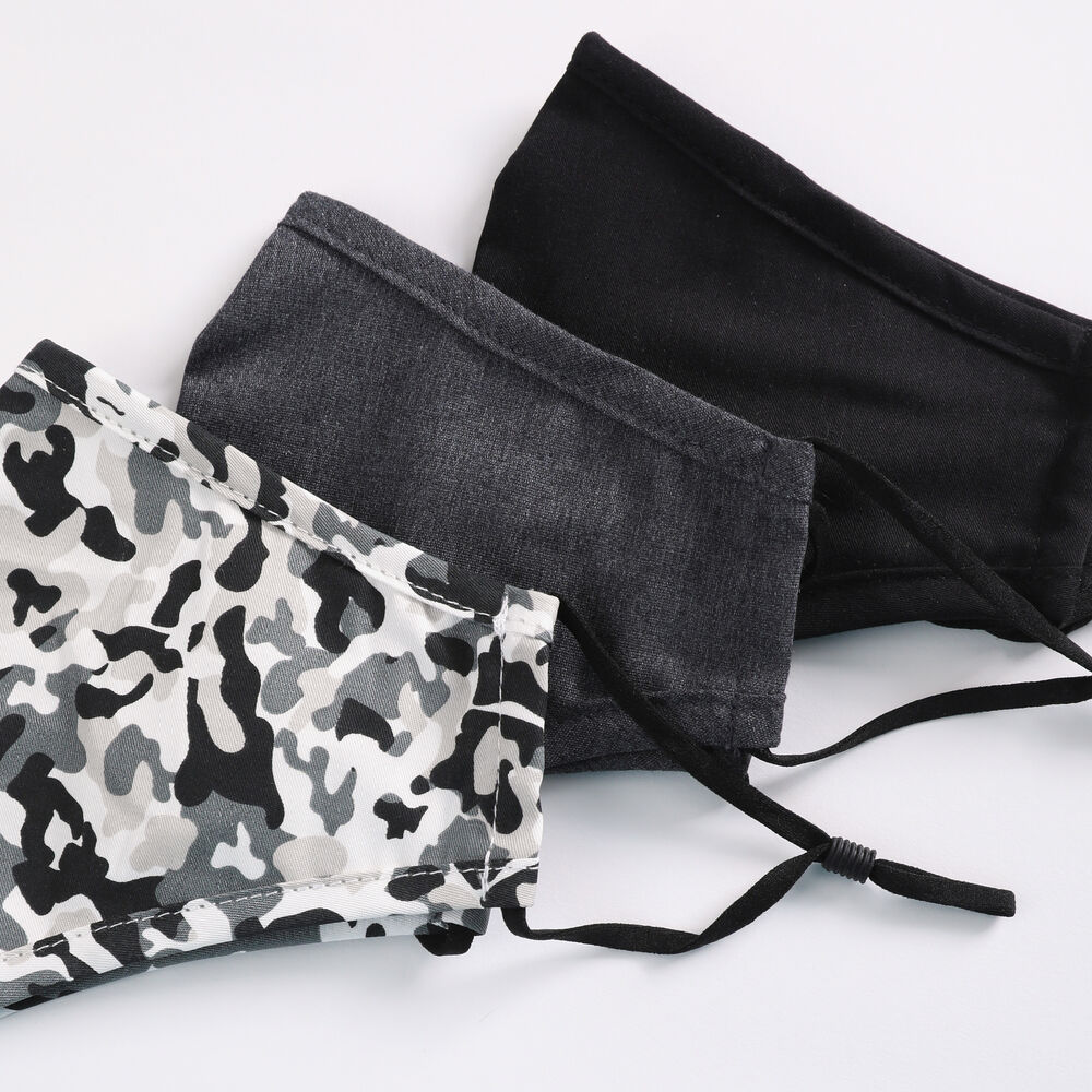 CAMOUFLAGE AND SOLID REUSABLE FACE MASK, 3 PACK,Multi,large