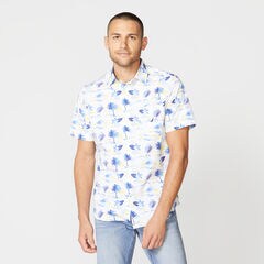 ISLAND PRINT SHORT SLEEVE SHIRT,Bright White,large