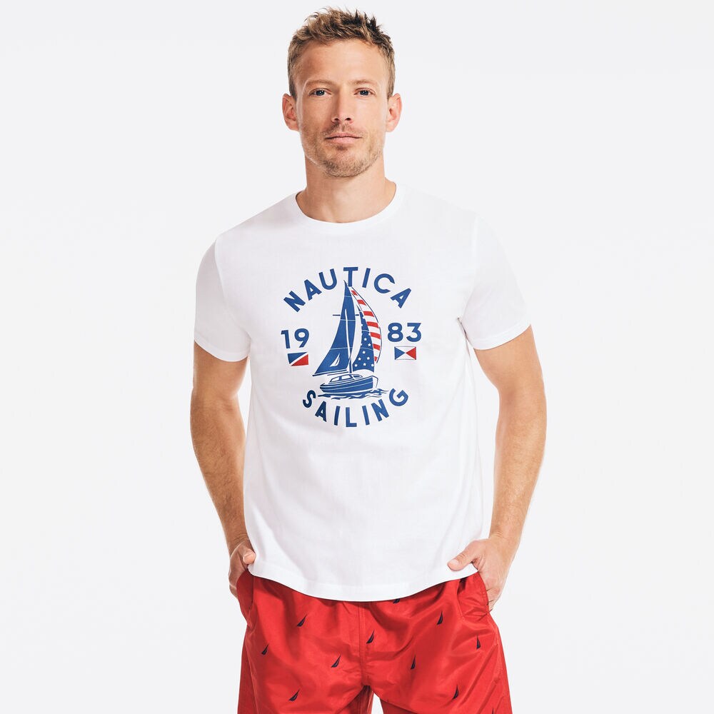 SAILBOAT GRAPHIC T-SHIRT,Bright White,large