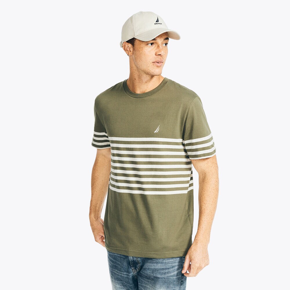 STRIPED CREWNECK T-SHIRT,Hillside Olive,large