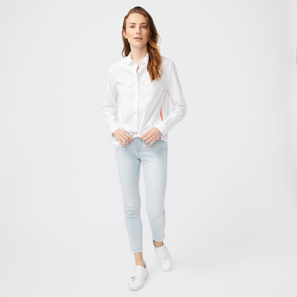 SIDE STRIPE TIE-FRONT POPLIN SHIRT,Bright White,large