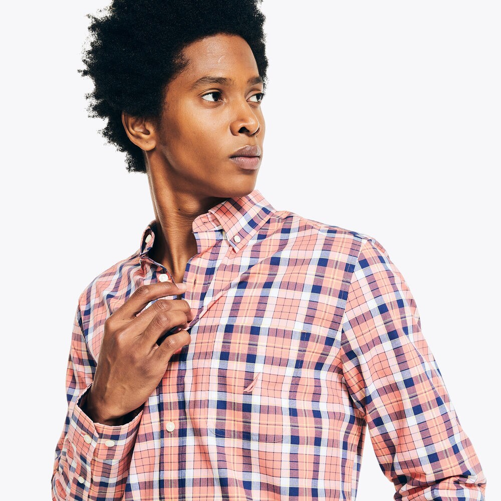 PLAID POPLIN SHIRT,Coral Dream,large