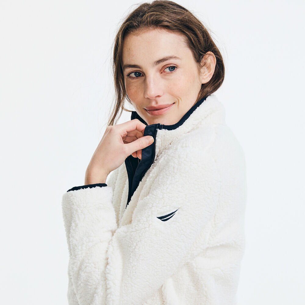 QUARTER-ZIP SHERPA PULLOVER,Marshmallow,large