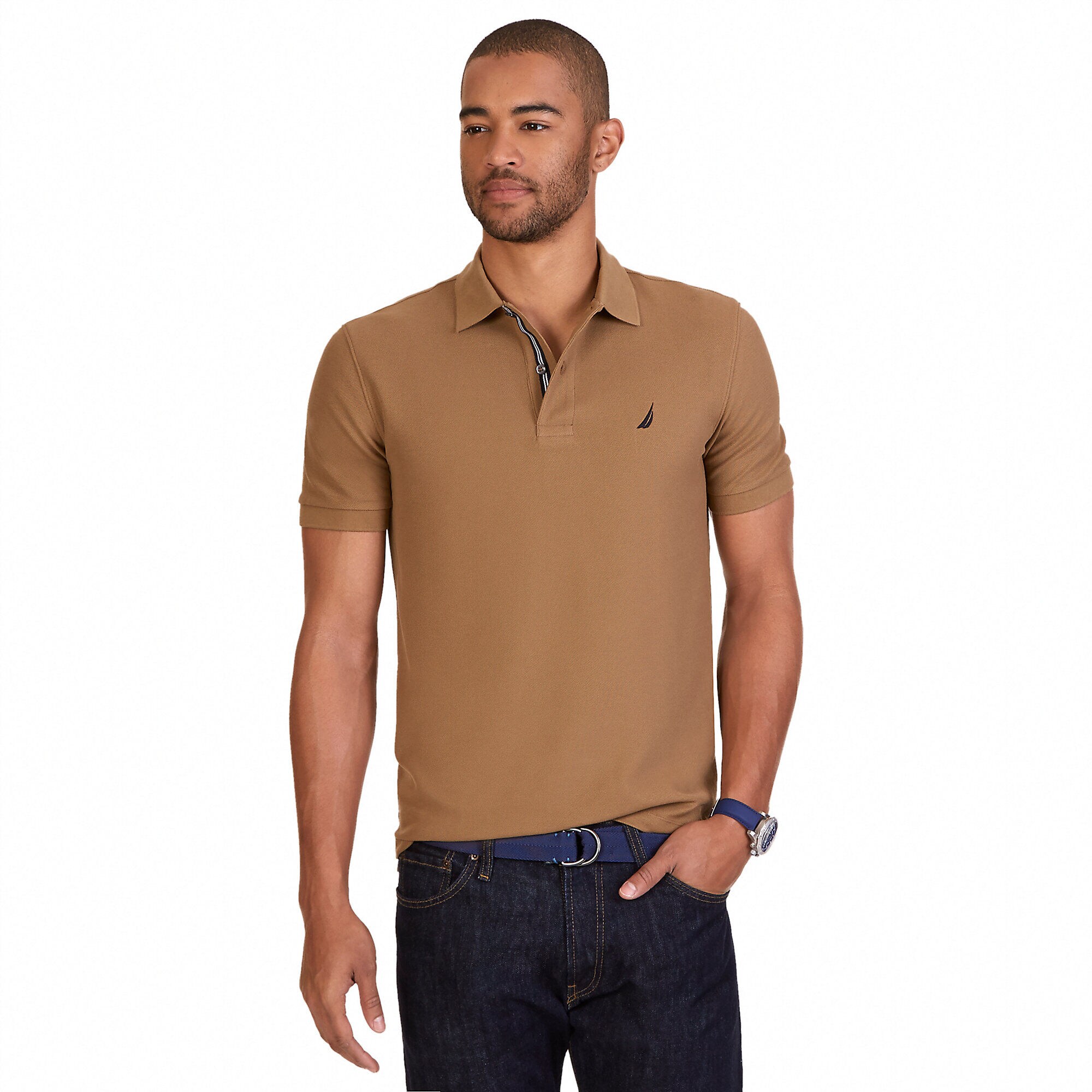 Classic Fit Performance Polo Shirt,Oyster Brown,large