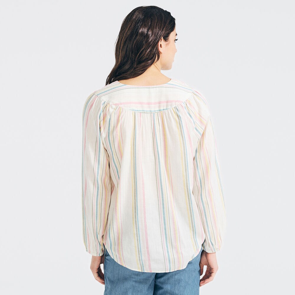METALLIC STRIPE HENLEY,Marshmallow,large
