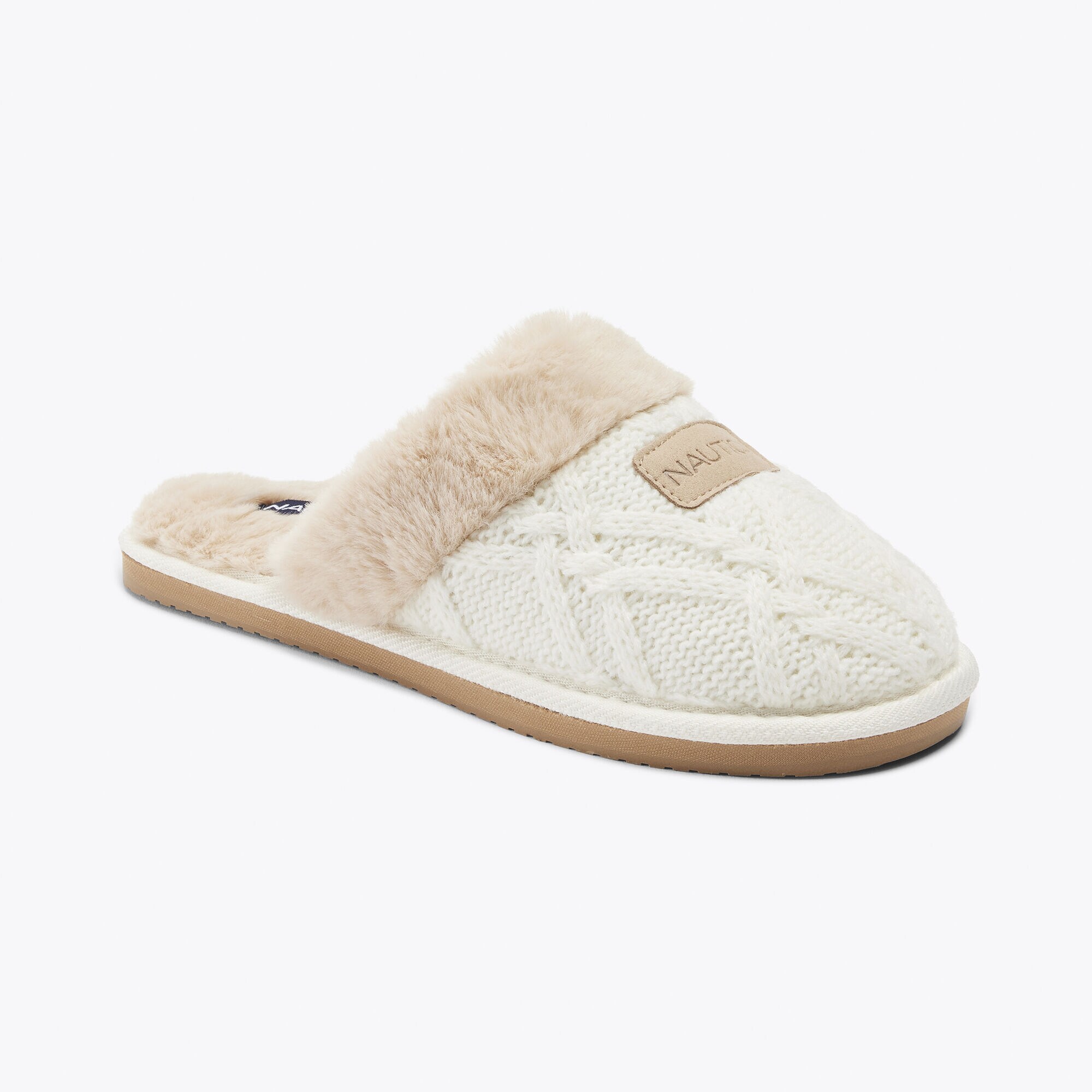 WOOL KNIT SLIPPER,Natural,large