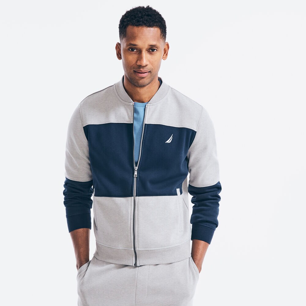 COLORBLOCK BRAND ICON KNIT BOMBER,Grey Heather,large
