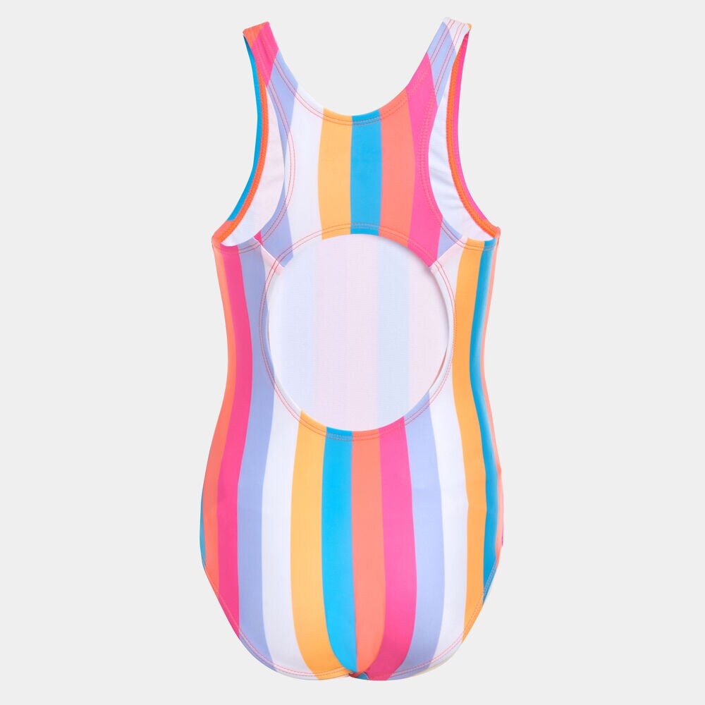 LITTLE GIRLS' COLORFUL STRIPED ONE-PIECE SWIMSUIT (4-7),Neon Coral,large