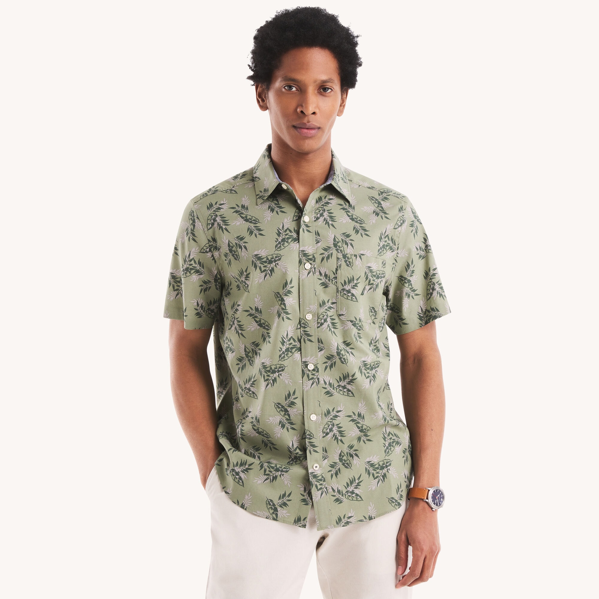 Printed Short-Sleeve Shirt,Galley Green,large