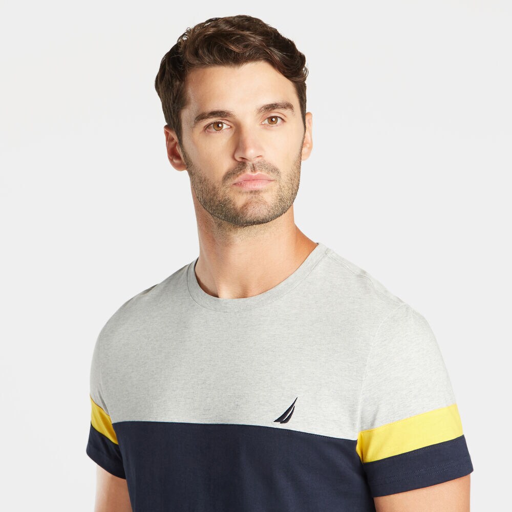 PIECED COLORBLOCK CREWNECK TEE,Grey Heather,large