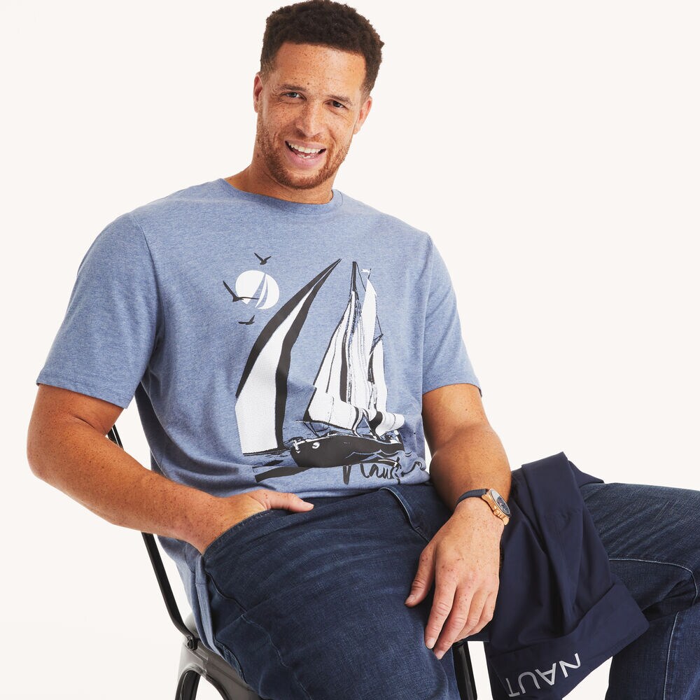 Big & Tall Sailboat Graphic T-Shirt,Anchor Blue Heather,large