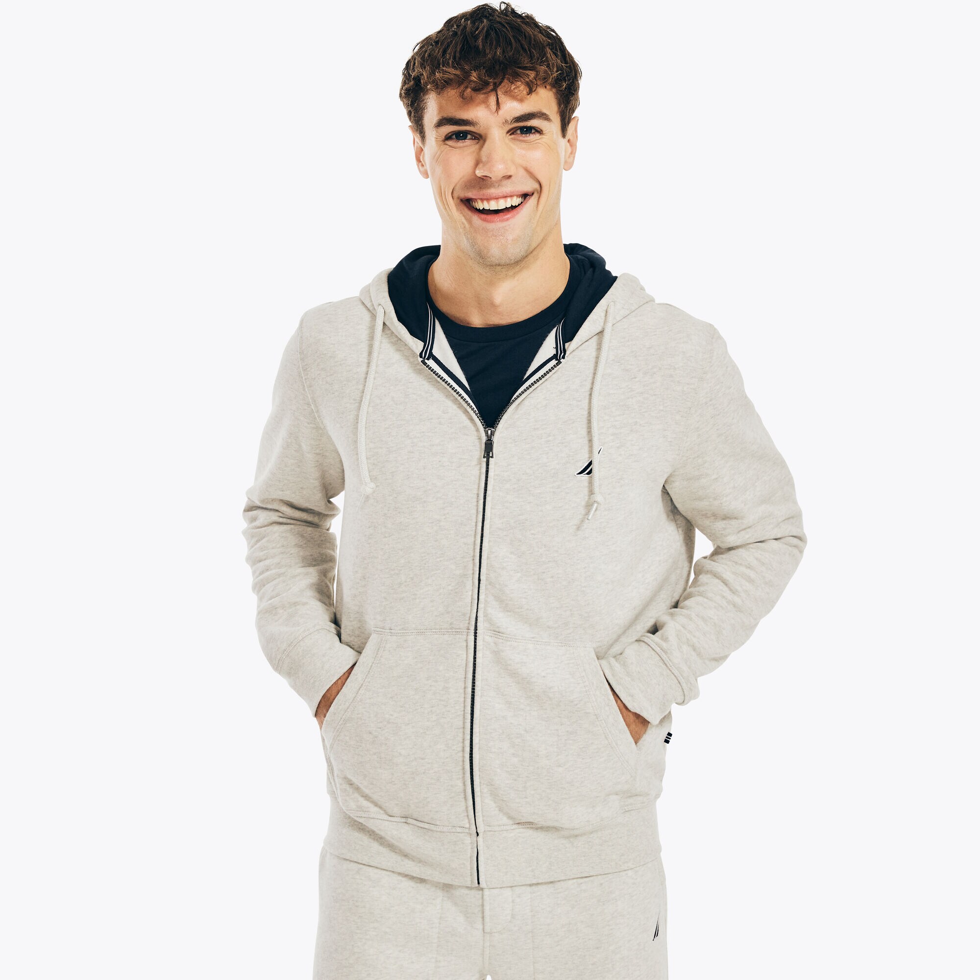 FLEECE FULL-ZIP HOODIE,Charcoal,large