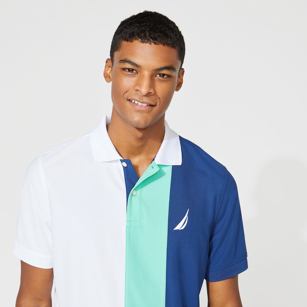 CLASSIC FIT NAVTECH COLORBLOCK-SLEEVE POLO,Bright White,large
