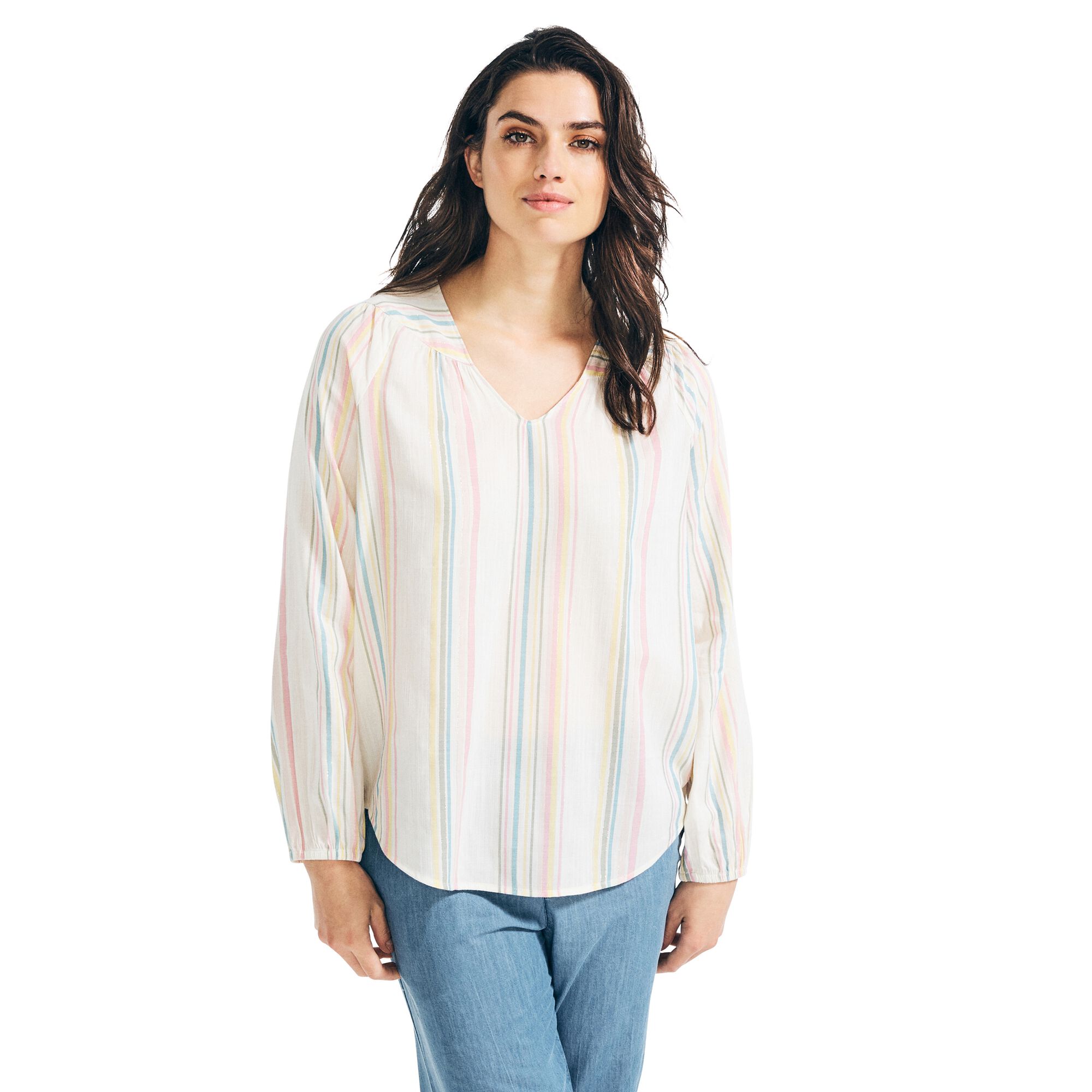 LUREX STRIPED WOVEN SHIRT,Marshmallow,large