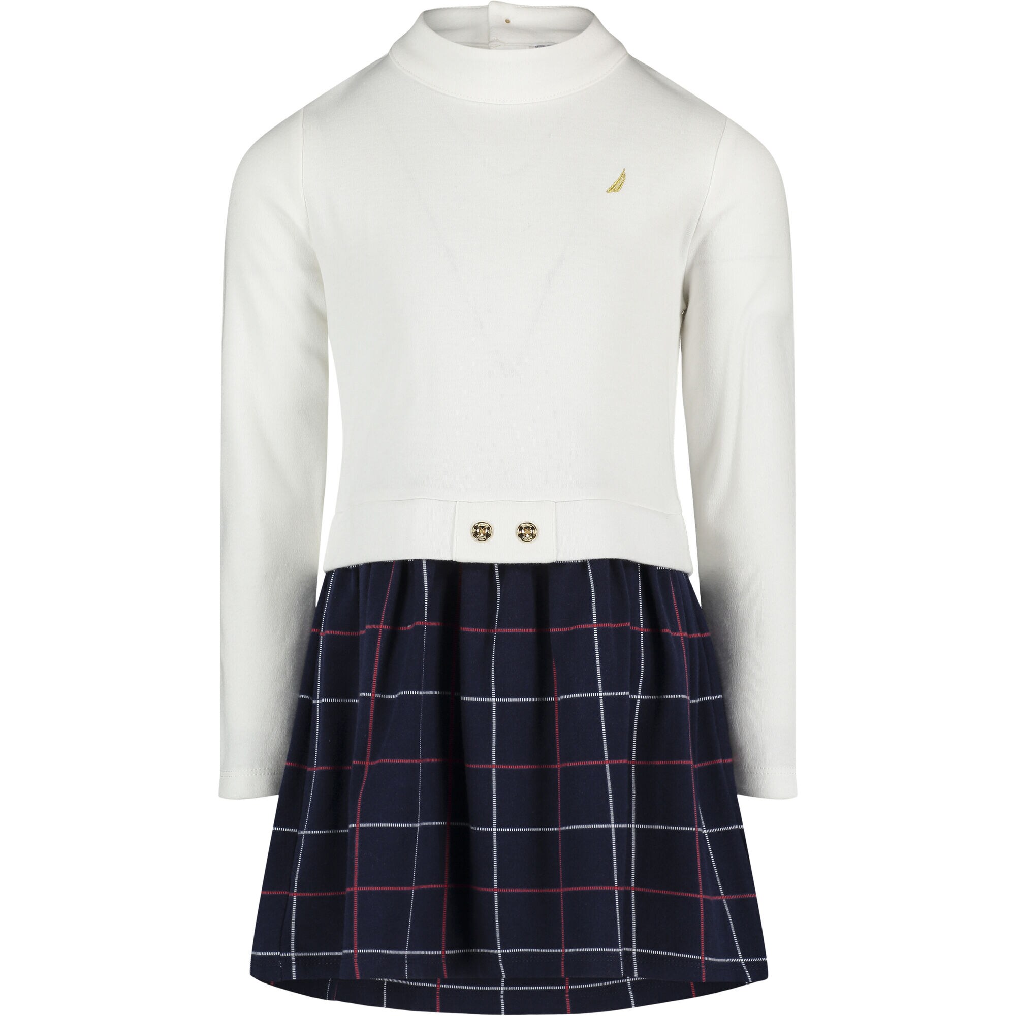 GIRLS' WINDOWPANE DRESS (7-16),White,large