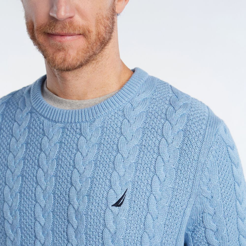 BRAND ICON CABLE-KNIT SWEATER,Charcoal Blue Heather,large