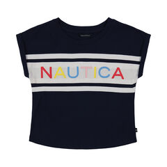 Girls' Puff Logo T-Shirt (7-16),Navy,large