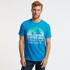Ombre Sunset Surf Club T-Shirt,Capri Blue,large