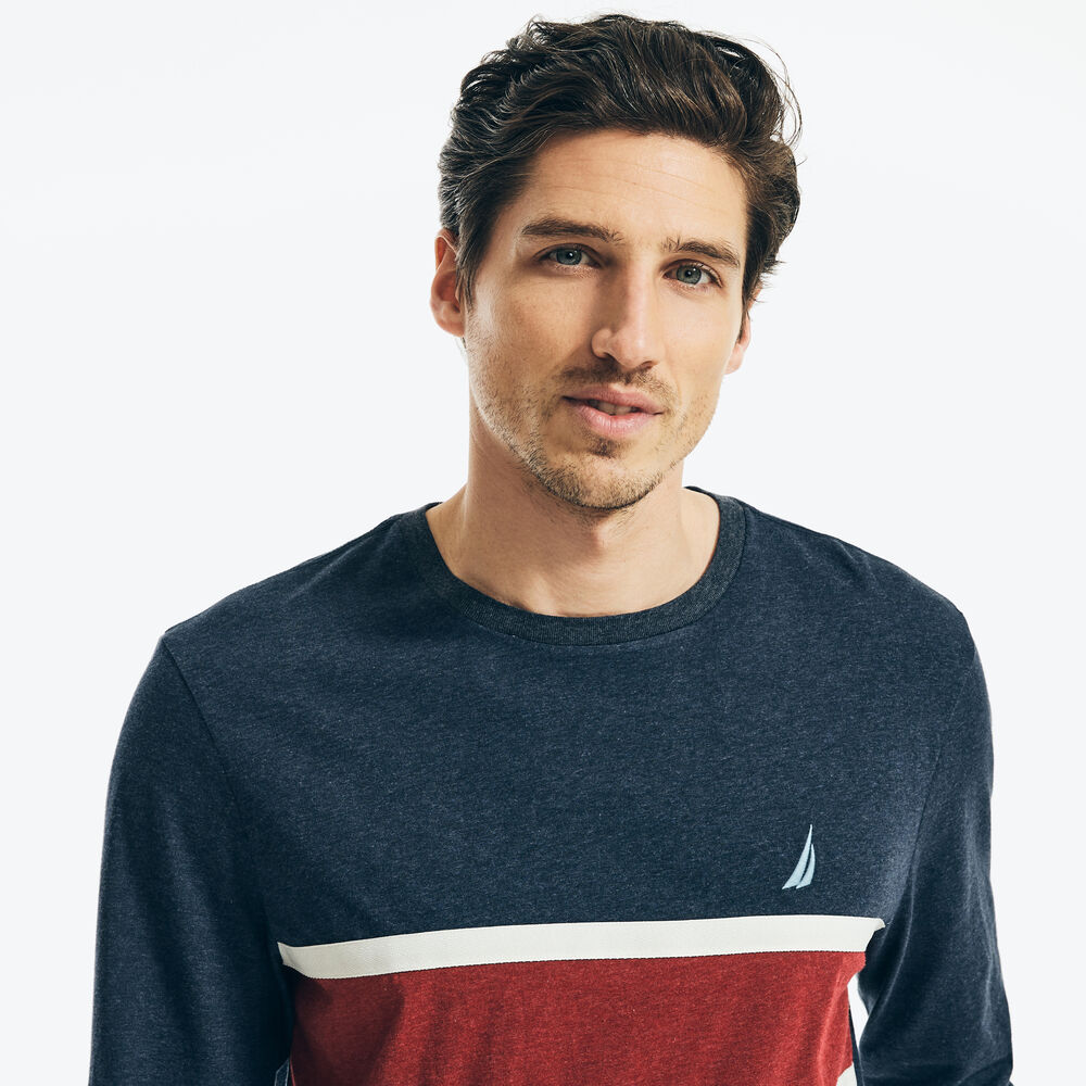 COLORBLOCK LONG-SLEEVE T-SHIRT,Pure Deep Sea Wash,large