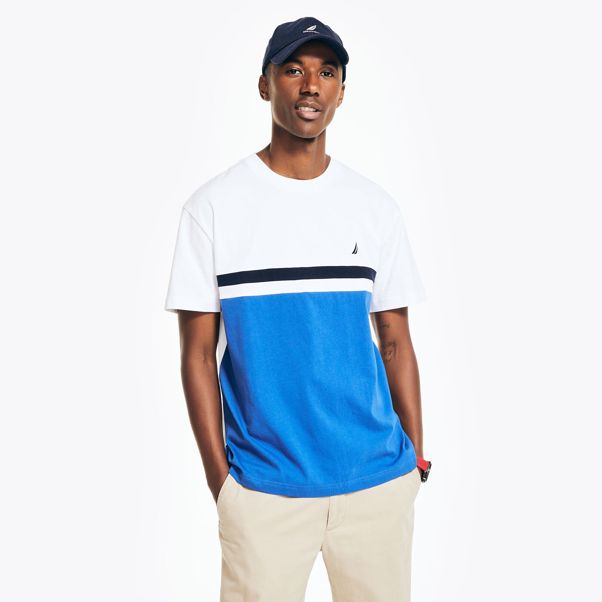 CHEST-STRIPE CREWNECK T-SHIRT,Bright White,large