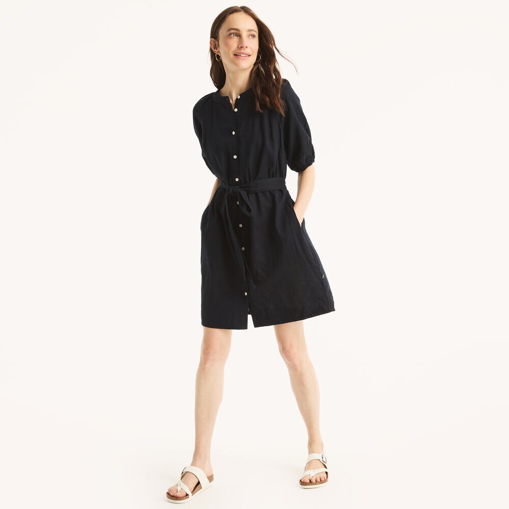 Linen Shirt Dress,Navy,large