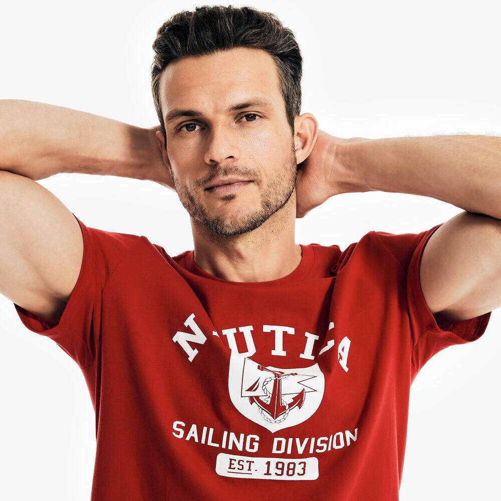SAILING DIVISION GRAPHIC SLEEP T-SHIRT,Nautica Red,large