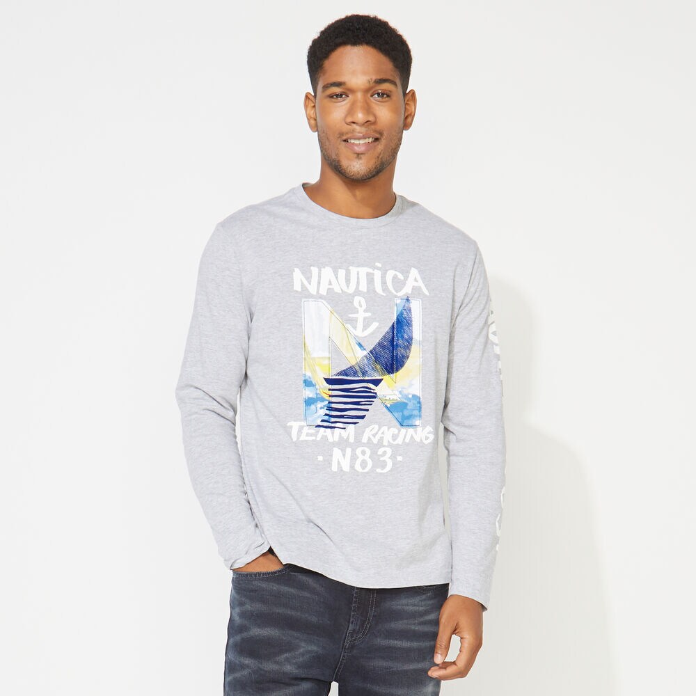 N83 SAILING TEAM GRAPHIC LONG SLEEVE T-SHIRT,Grey Heather,large