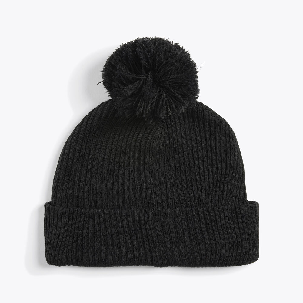 Rib-Knit Pom Hat,True Black,large