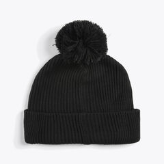 Rib-Knit Pom Hat,True Black,large