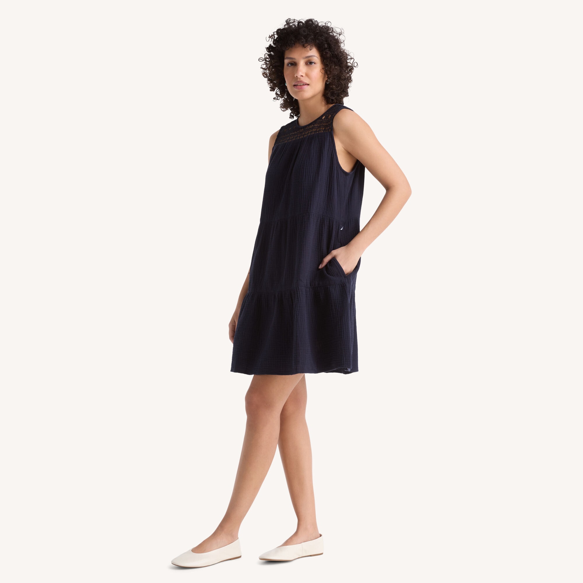 Tiered Mini Dress,Navy,large