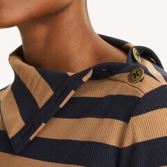Striped Turtle-Neck Top,Navy,large