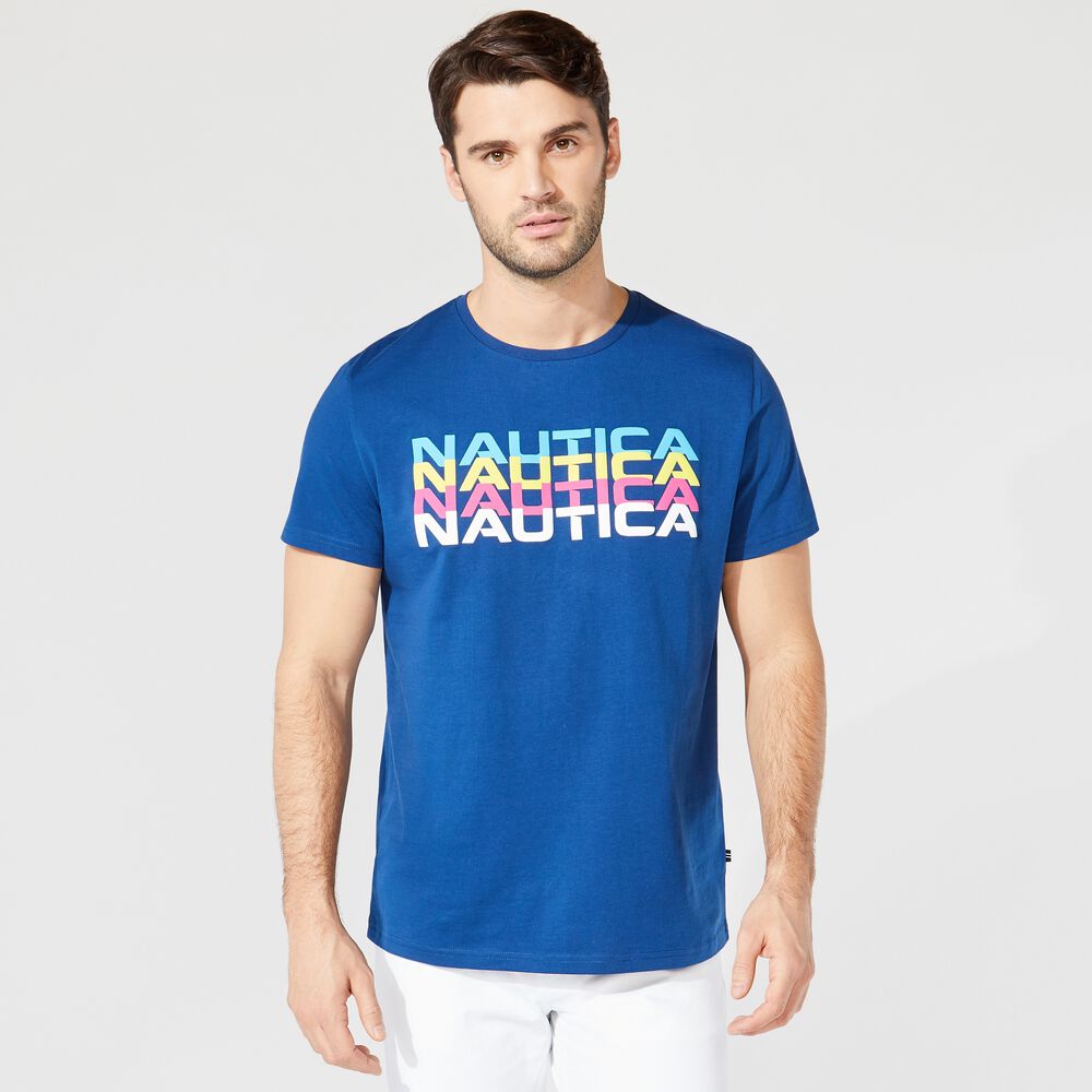 BIG & TALL MULTIPLE LOGO GRAPHIC T-SHIRT,Estate Blue,large