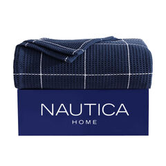 Bridgeport Waffle Grid Navy Full/Queen Blanket,Bali Bliss,large