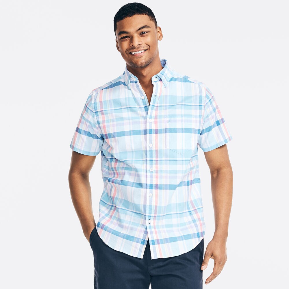 PLAID SHORT-SLEEVE SHIRT,Bright White,large