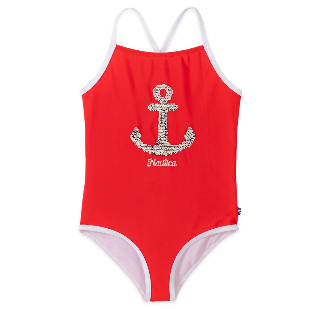 GIRLS' ANCHOR FLIP SEQUIN ONE PIECE SWIM (8-16),Prism Pink,large