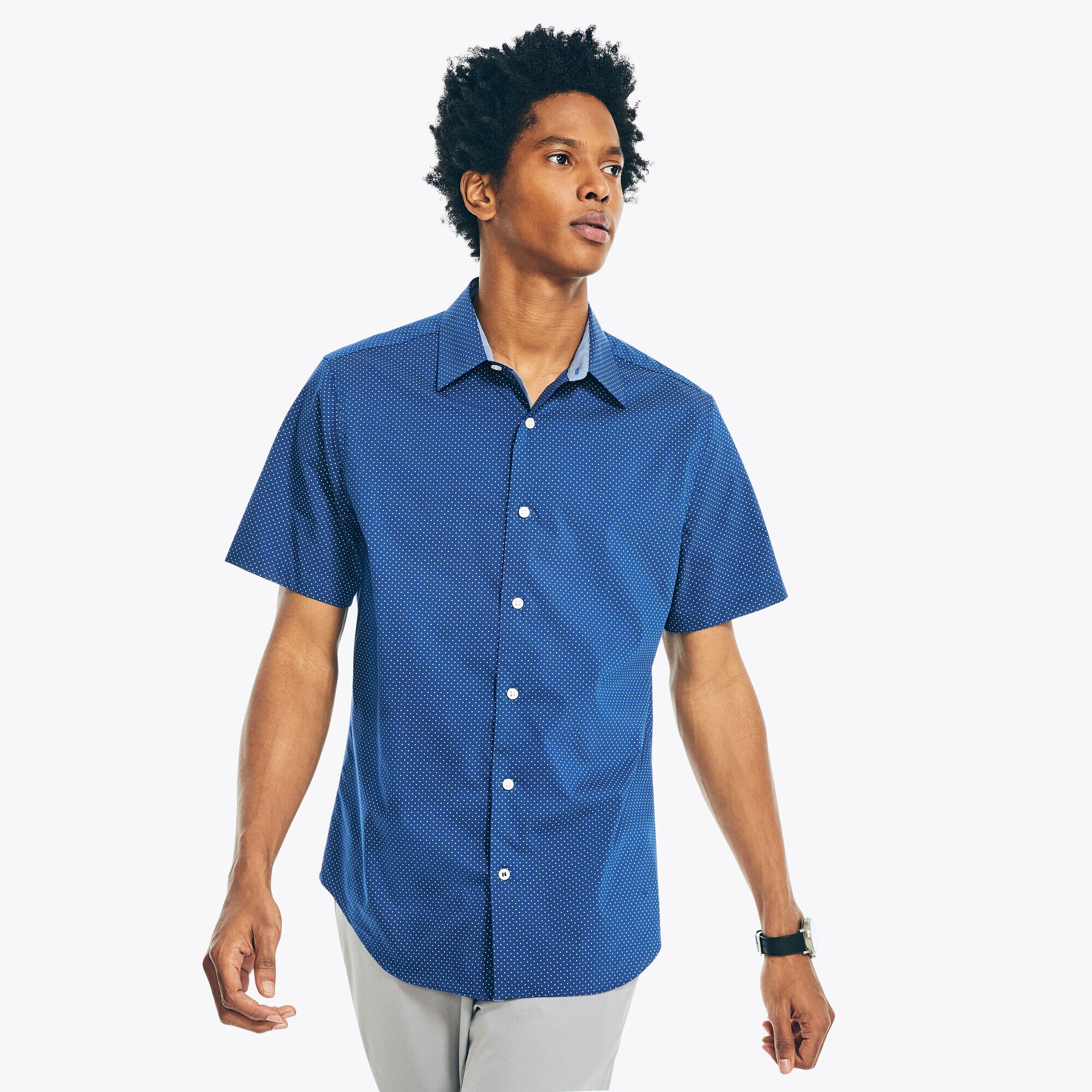 NAVTECH TRIM FIT PRINTED SHIRT,Estate Blue,large