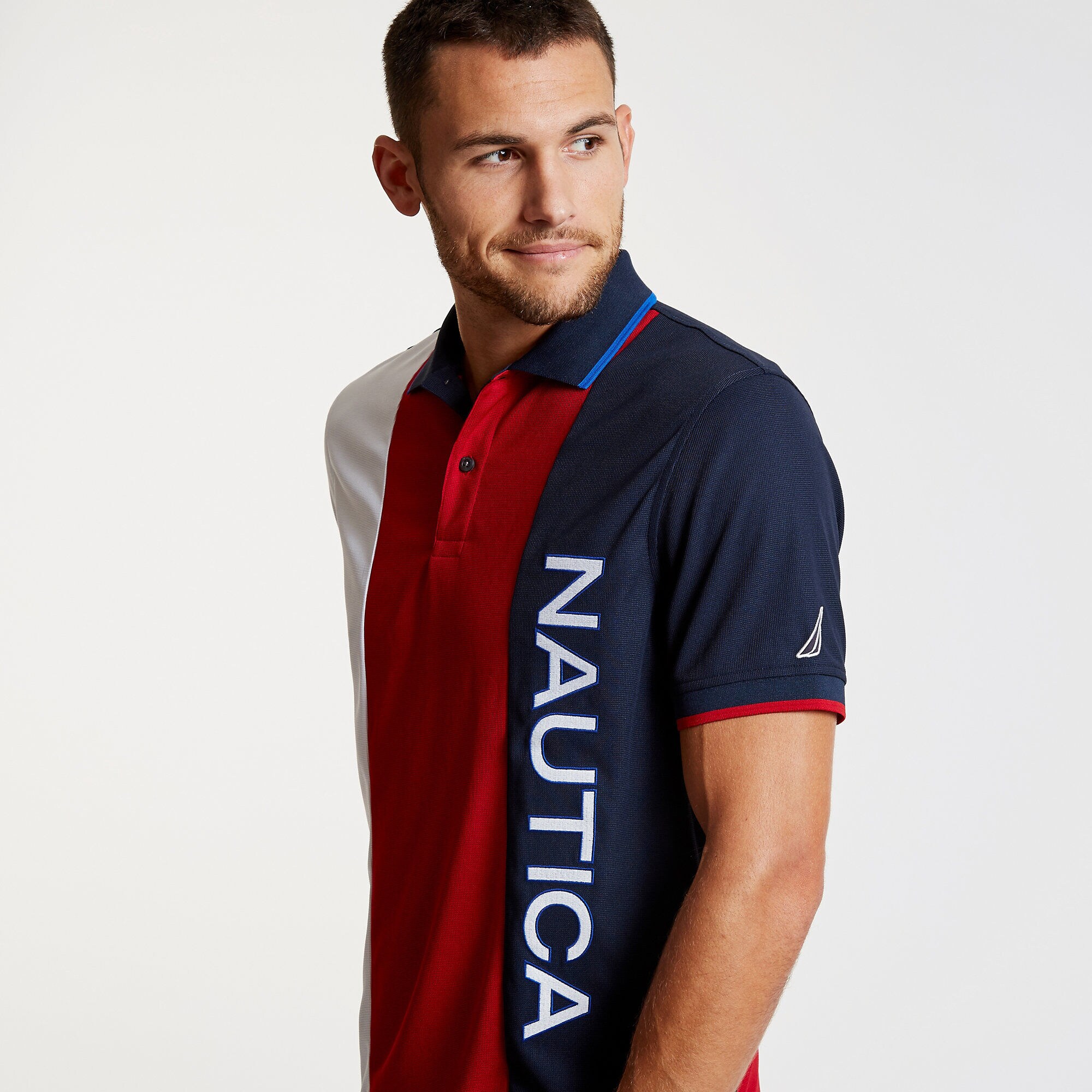 Classic Fit Tech Polo in Vertical Stripe,Nautica Red,large
