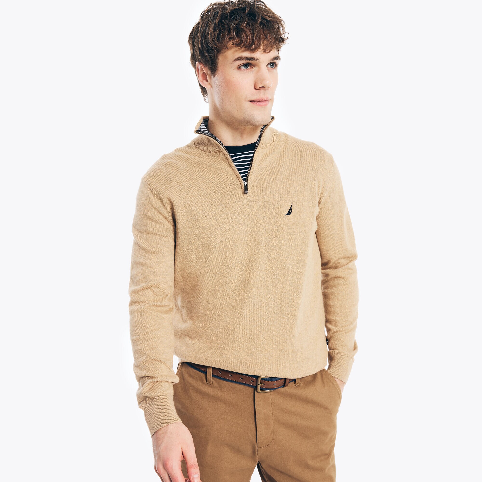 Navtech Quarter-Zip Mock-Neck Sweater,Camel Heather,large