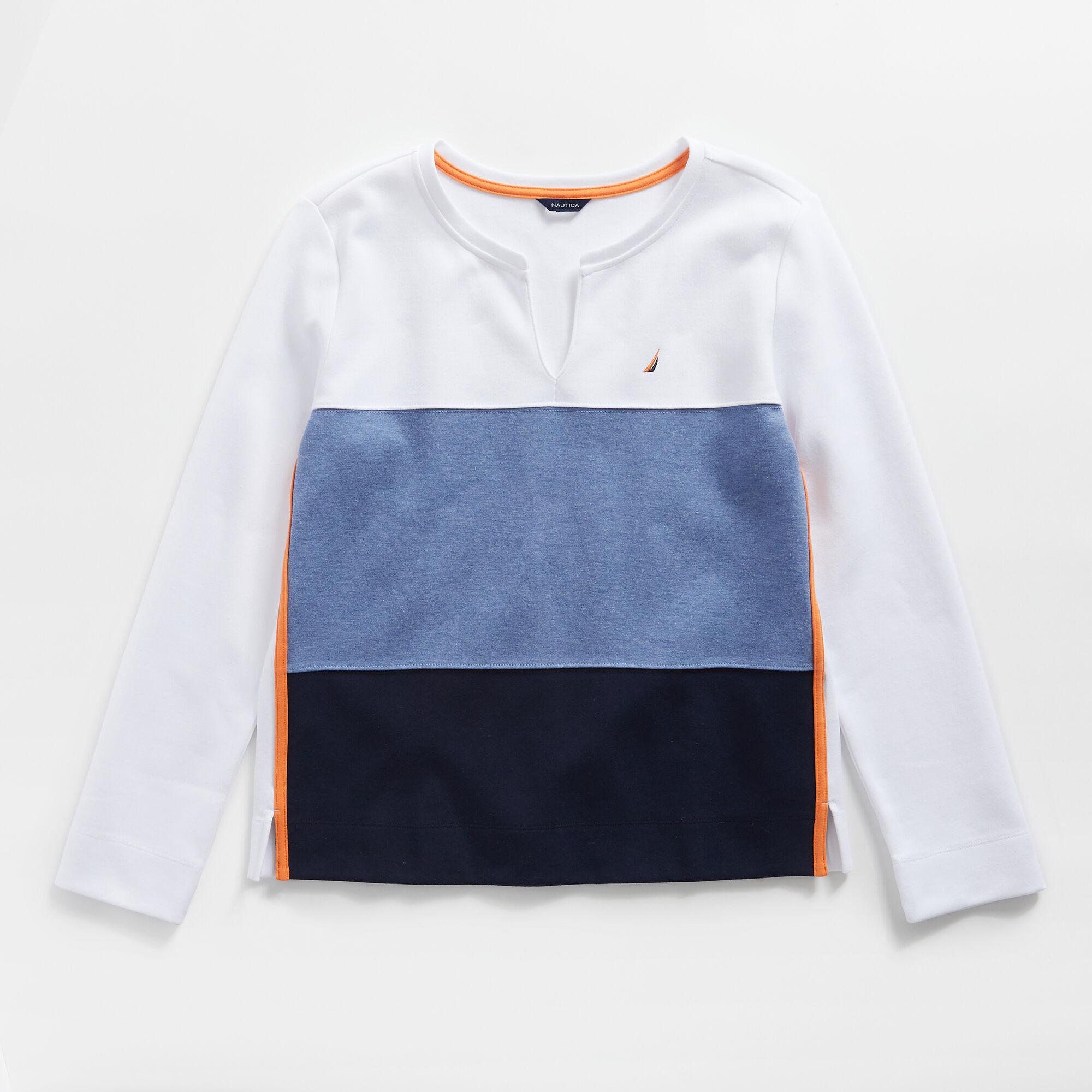 COLORBLOCK SPLIT NECK SWEATSHIRT,Bright White,large