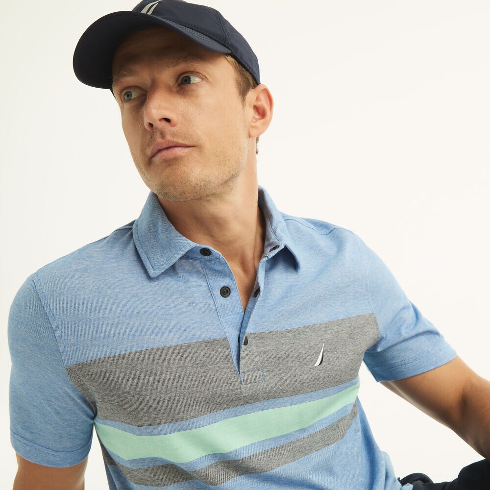 Navtech Classic Fit Striped Polo,True Navy,large