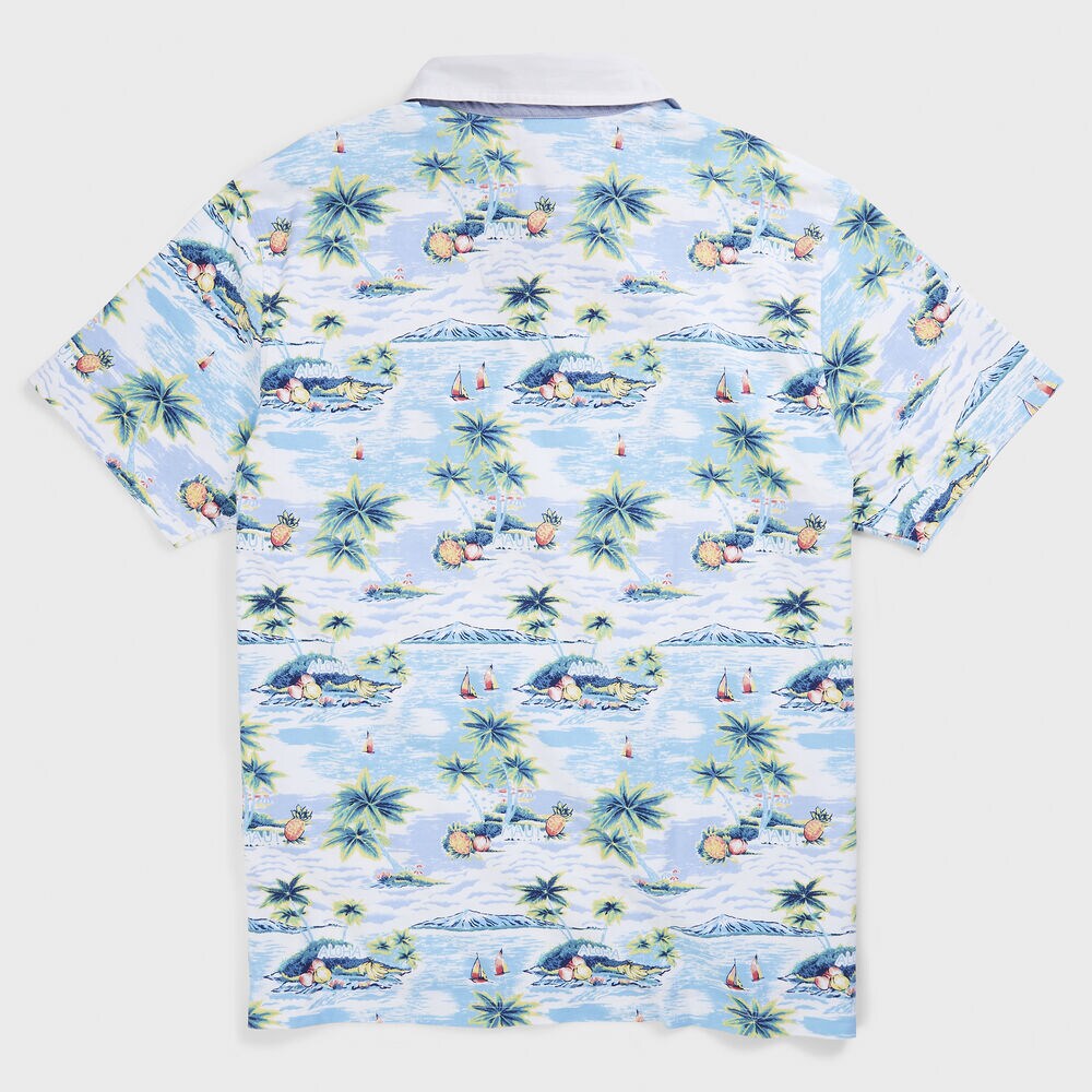 Big & Tall Jersey Polo in Aloha Print,Bright White,large