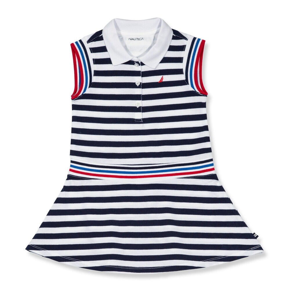 Toddler Girls' Striped Polo Sleeveless Dress (2T-4T),Navy,large