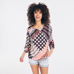 CHIFFON PATCHWORK DOT PRINT TOP,Stellar Blue Heather,large