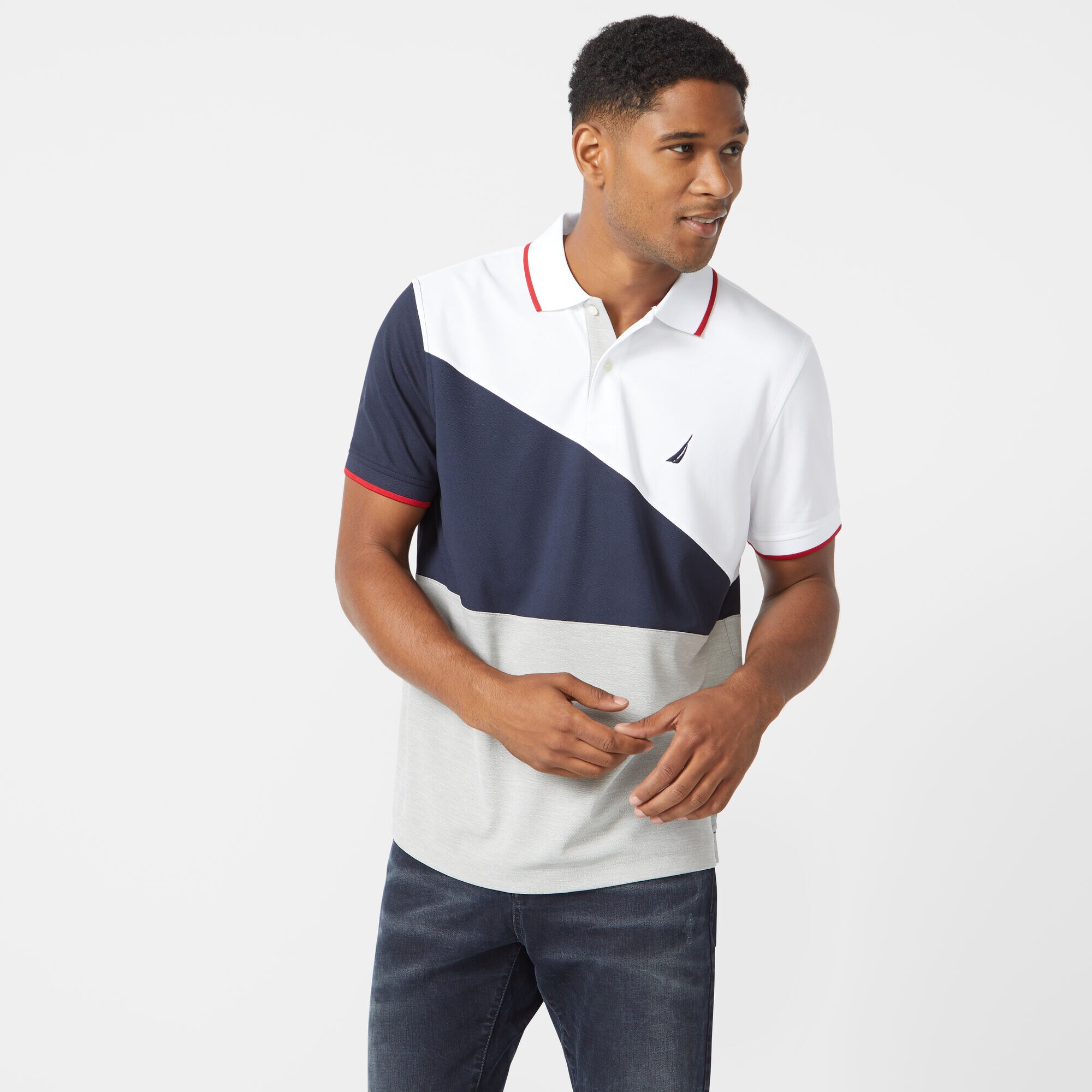 CLASSIC FIT NAVTECH COLORBLOCK POLO,Bright White,large