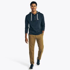 BUTTON-PLACKET PULLOVER HOODIE ,Navy,large