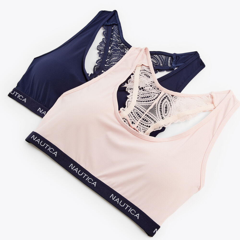 LASER-CUT LACE RACERBACK BRALETTE, 2-PACK,Workshirt Blue,large